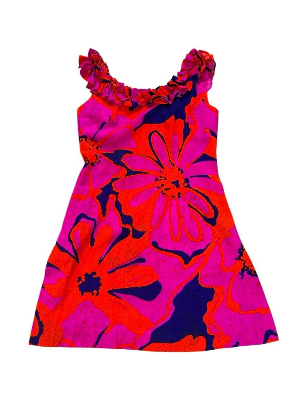 60s Vintage Liberty House Psychedelic Aloha Mini Dress Small Pink and Orange